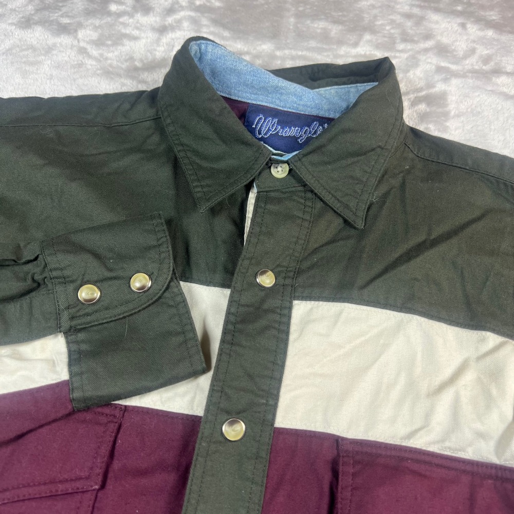 Wrangler Men's M Western Shirt Maroon Green Colorblock Pearl Snap MH3941M